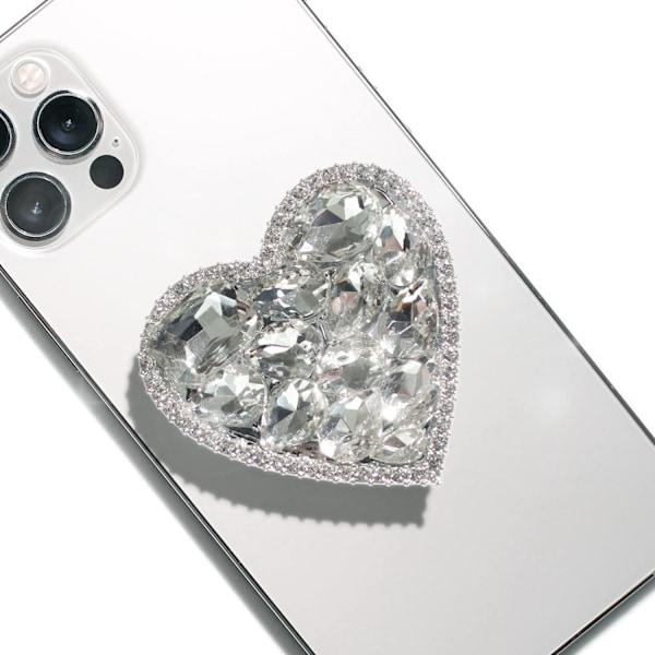 (Silver Big) Söt Kubisk Diamant Hjärta Design Vikbar Utbyggbar Mobiltelefon Grepp Stativ Hållare för Smartphone