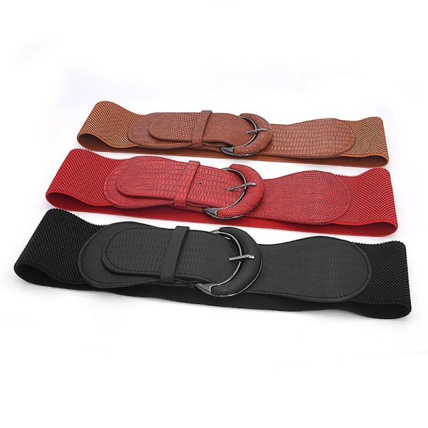 Bred elastisk läderbälte för kvinnor, elastiskt stretchmidjeband
