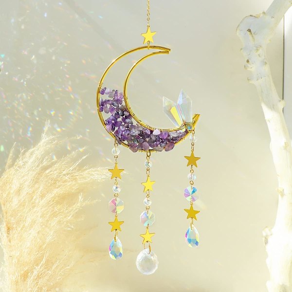 1 st Crystal Moon Suncatcher - Solfångare för fönster Hängande kristaller och helande stenar Drömfångare Måne Vindspel