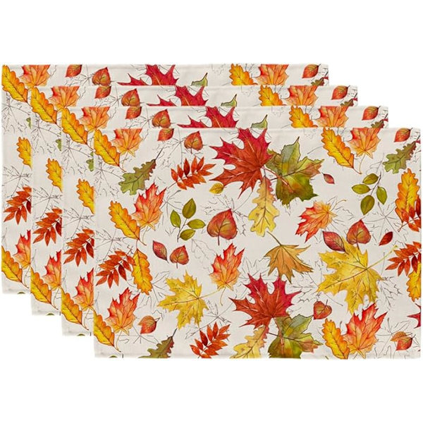 Set med 4 Höst Servetter, 30x45 cm Lönnlöv Utskuren Borddekor för Kök Matplats, Inomhus & Utomhus Middagsfest