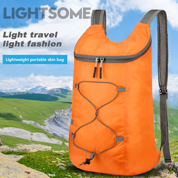 (Orange) 16L Vandringsryggsäck Lättviktig Vikbar Reseryggsäck Vattentät Camping Utomhus Vikbar