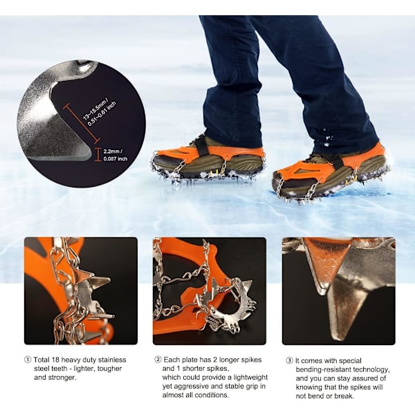 19 tænder rustfrit stål anti-slip pigge egnet til sne og is vandreture jagt vinter wal M