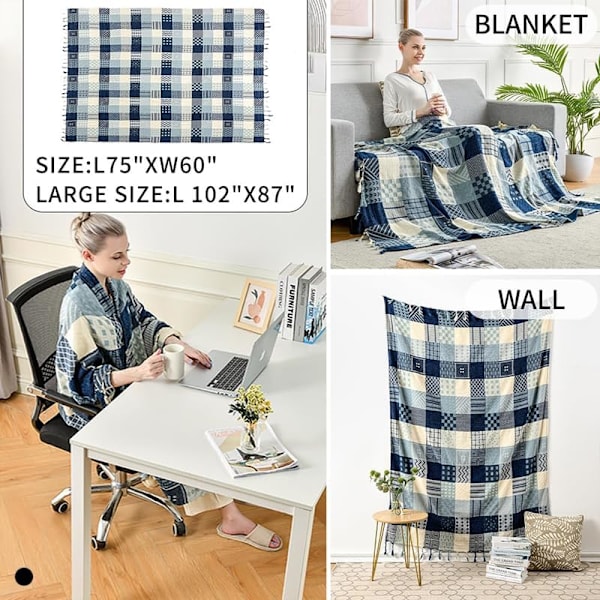 150x190cm Bohemisk Tribal Pläd, Vändbar Färgglad Röd Blå Boho Hippie Chenille Jacquard Tyg Plädöverdrag