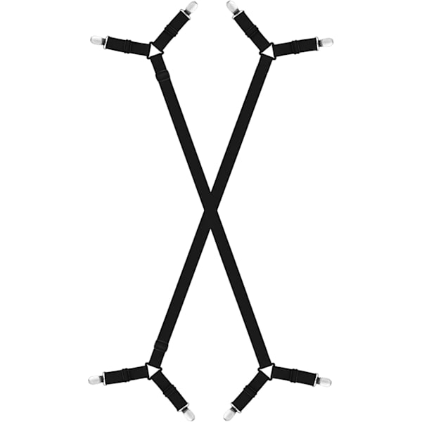 (Sort) Lagenstropper, 2 stk. 4 klips Justerbar monteret lagen Trekant Fastener Elastisk Madrassen Tens