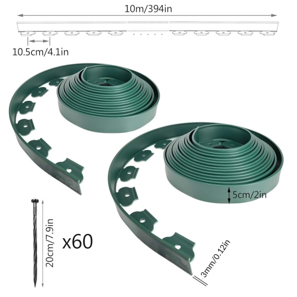 Grøn plastikhavekant 20 meter med 60 ankerpæle Flexi