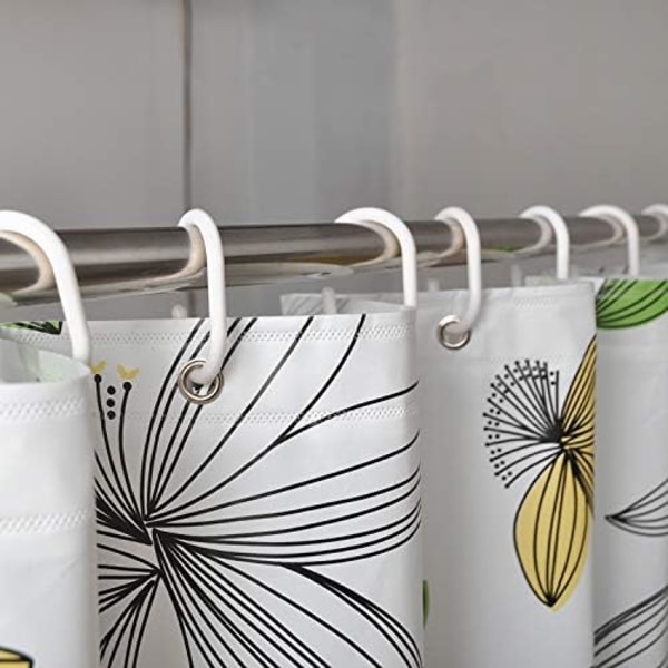 Duschdraperi i polyestertyg med blommönster och krokar