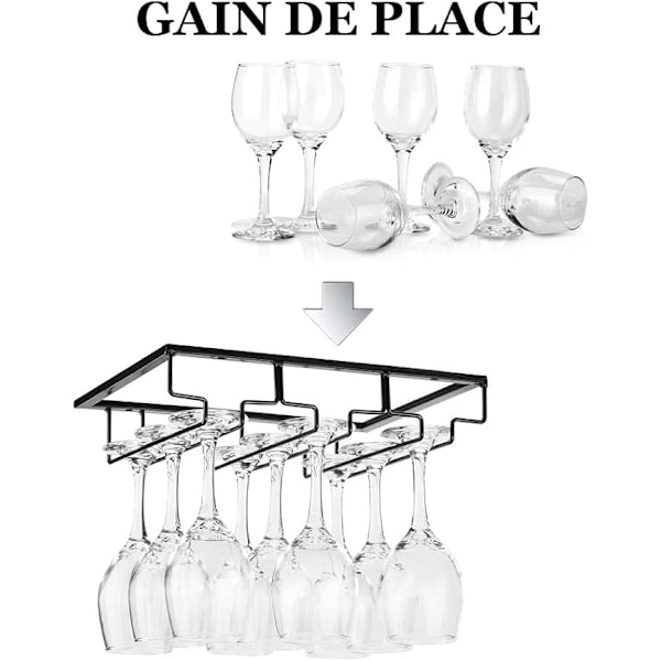 Vinglassholder 24×8×32cm - Metallisk Stemware Oppbevaringsstativ - Bar- og Kjøkkenorganisator - Svart