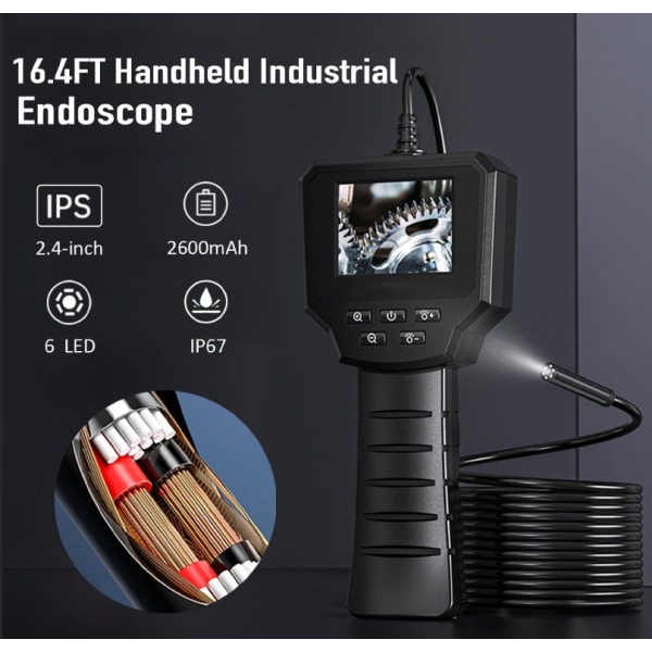 Industrielt endoskop - 2,4 tommer IPS boreskop inspektionskamera,