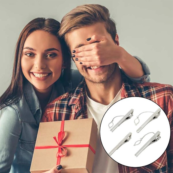 4-pack slips för män, klassiska slipsklämmor för vanliga slipsar, bröllop, affärer, jubileum, slipsklämmor för vardagen