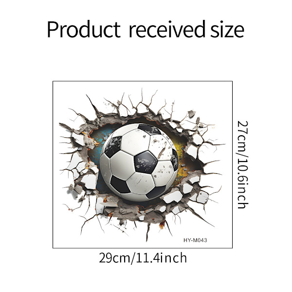 3D Fotboll Dekaler 27x29cm, Fotboll Väggdekaler för Pojkars Sovrum, 3D Väggkonst Vi