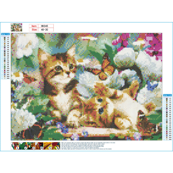 30x40cm Kit#D 5D DIY Diamantmaleri, Katter Diamond Painting, P