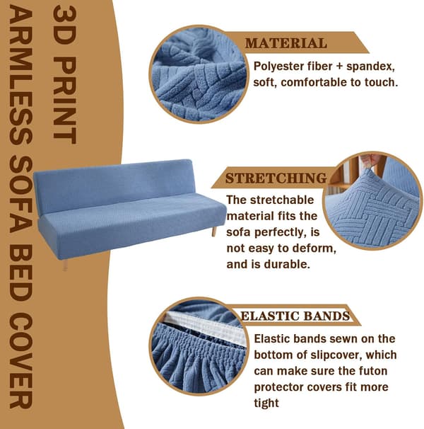 Elastisk Click Clack sofabetræk til 2/3-personers sofaer, plys vintersofabetræk uden armlæn, universelt sovesofabetræk (120-150 cm, blå)