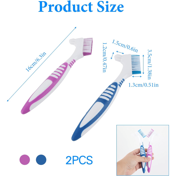 4st protes tandborste, protesborste, bärbar ergonomisk protesrengöringsborste, dubbelvinkel Brus