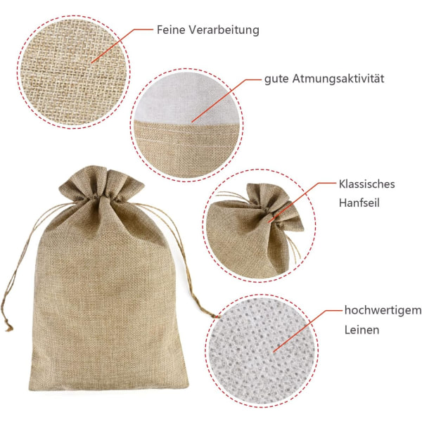 20 stk 20x30 cm Burlap Bag, Linpose med snøring, Gjenbrukbare oppbevaringsposer, Smykkeposer, Gaveposer