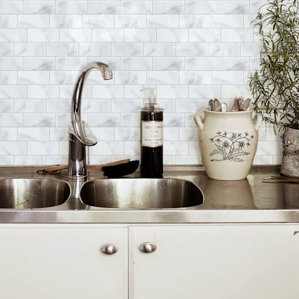 Selvklæbende Fliser Tapet Hvid 30 x 21 cm Mosaik Stil