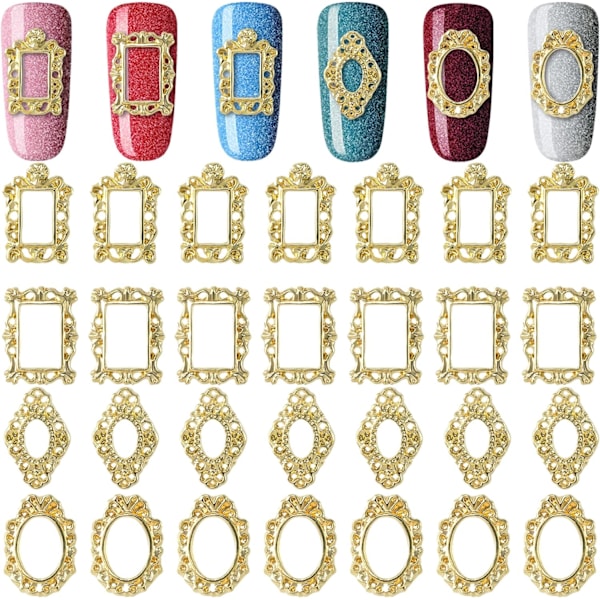 40 st 3D Nagelberlocker i Metall, Gotiska Nagelkonstberlocker med Ram, Nageljuveler Konstdekoration för Kvinnor Flickor Akryl Nagel DIY Hantverksdesign Manikyr Tillbehör