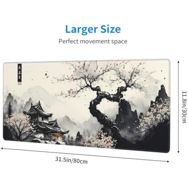 Musematte, Stor Japansk Skrivebordsmatte, XL Anime Gaming Tastaturmatte, Sklisikker Gummibase, Stor Utvidet Skrivebordbeskytter for
