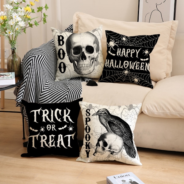 4 kpl 45*45cm goottilainen kallo korppi varis spooky boo temppu tai herkku syksy halloween koristeet