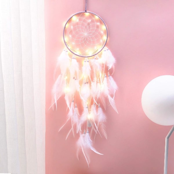 With LED Light-Dream Catcher, Handmade Feather Dream Catcher Luminous Dream Catcher for Bedroom Home