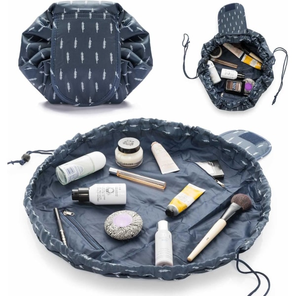 Toilettaske, Quick Make-Up Makeup Bag Toilettaske med snøre (Navy Feathers)