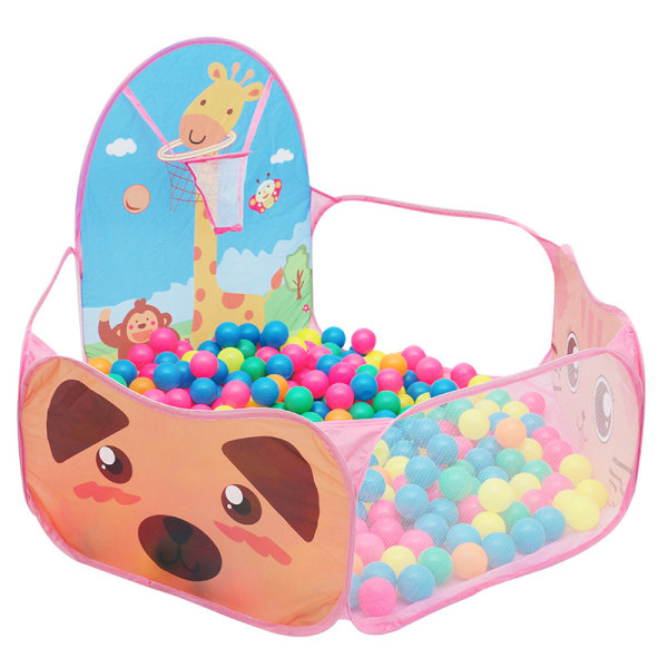 Barneballbasseng, babyballtelt, sammenleggbart leketelt for barn med basketballbøyle, rosa ball