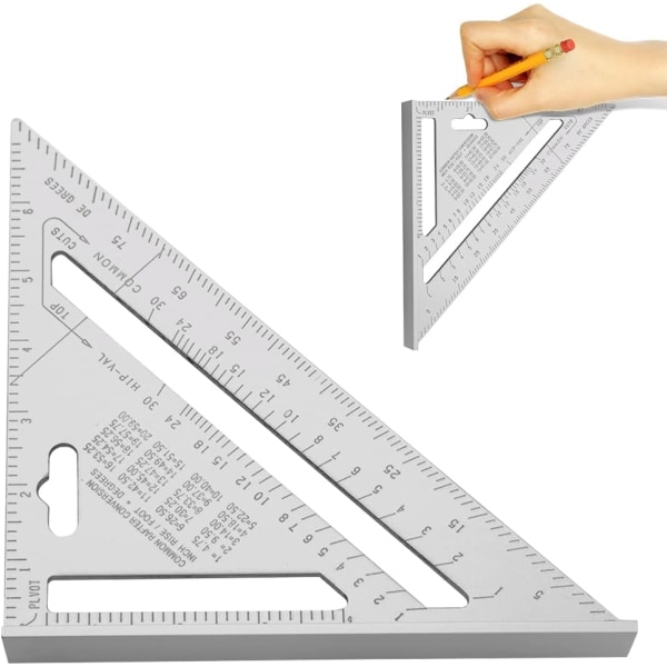 7 tommer trekant vinkel lineal, aluminium trekant måling aluminium trekant lineal