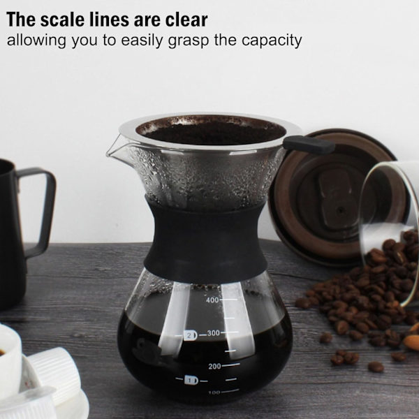 Filterkaffemaskine, 400 ml bærbar kaffemaskine pot dryp type filter kop indbygget glas enkelt krop