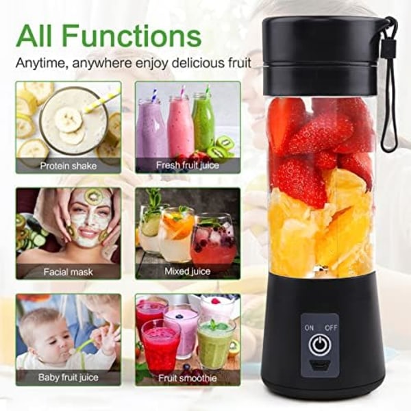 8,5x26,3cm Bärbar 380ml för Shakes och Smoothies: Personlig Storlek Enkelt Serverings Reseblandare, Mini Blender för Fruktjuice