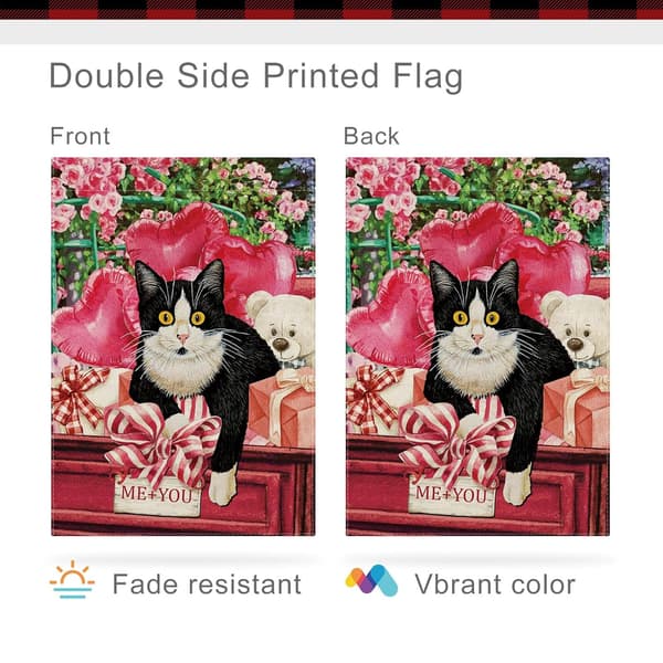 Valentinsdag Kattebil Hageflagg, Valentinsdag Flagg, Kattehageflagg, Rustikk Vår Hageflagg Vertikal Dobbel