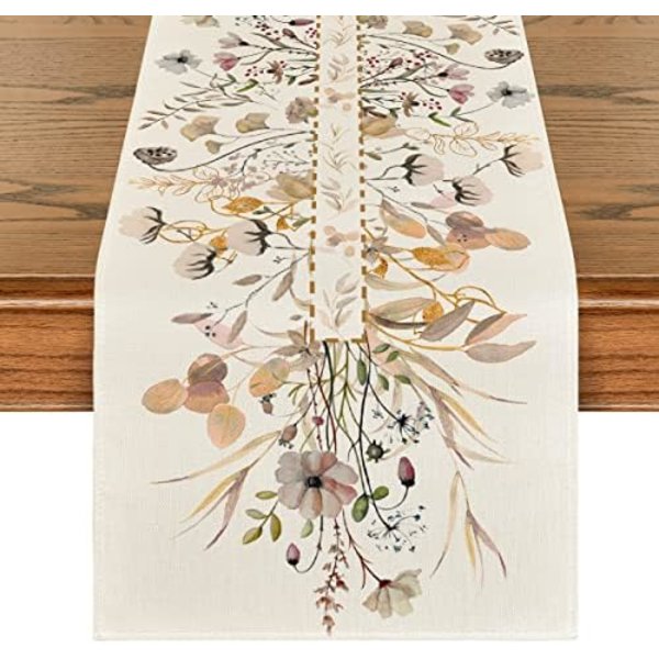 Vildblommor Löv Blommig Höst Bordlöpare, Höst Thanksgiving Kök Matbord Dekoration för Inomhus Utomhus Hem