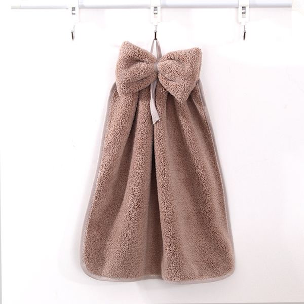 3-pakkaus rusettisolmu ripustuspyyhkeitä, mikrokuitu koralli fleece käsipyyhe ripustusrenkaat, imukykyinen supe light gray, light brown, light camel
