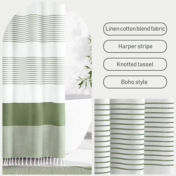 Bohemegrøn bruseforhæng med frynser, perfekt til badeværelset 92cm wide * 183cm high