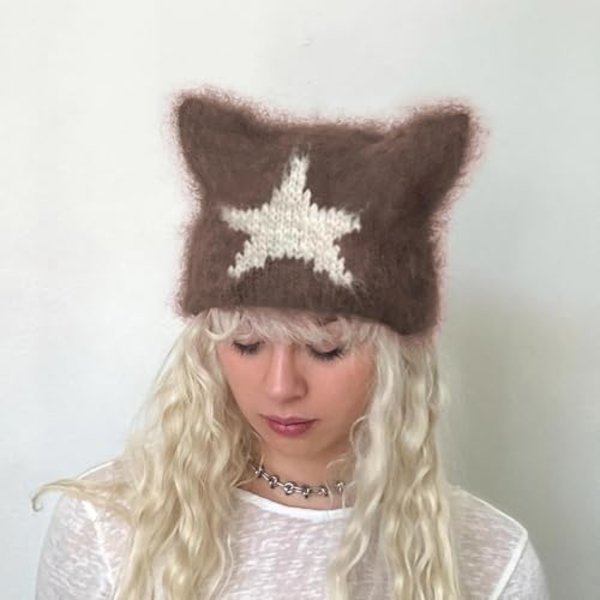 Kvinder Y2K Fuzzy Fluffy Hat Kawaii Grunge Fairy Katteøre Beanie Slouchy Hovedbeklædning Tilbehør