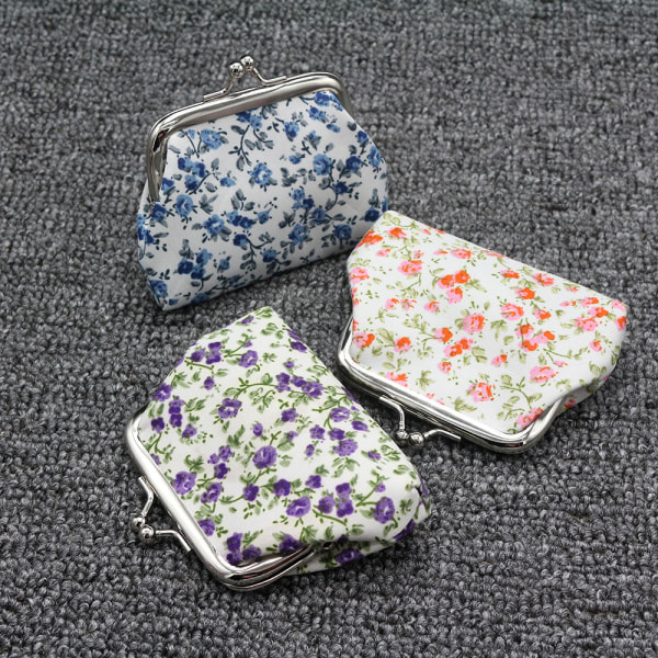 （Random delivery）6 Pieces Floral Coin Purse Flower Coin Purse Wallet Clic-Clac Canvas Pouch Retro Wo