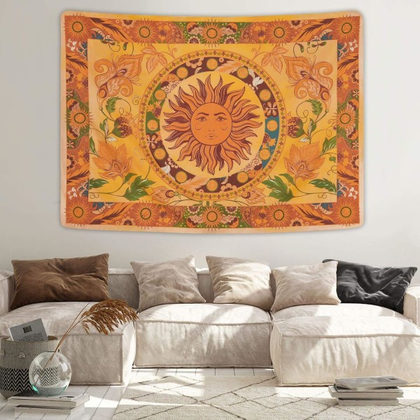 Gul Burning Sun Tapestry Solsikker Boho Tapestry Vintage Wall