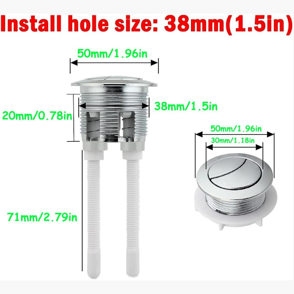 5 stk. 38 MM Toilettank Trykknap Toiletknap Dobbelt Tryk Skylning Toiletknap Toilettank Knap Toiletknap Skylleknap Udskiftning med Gevind
