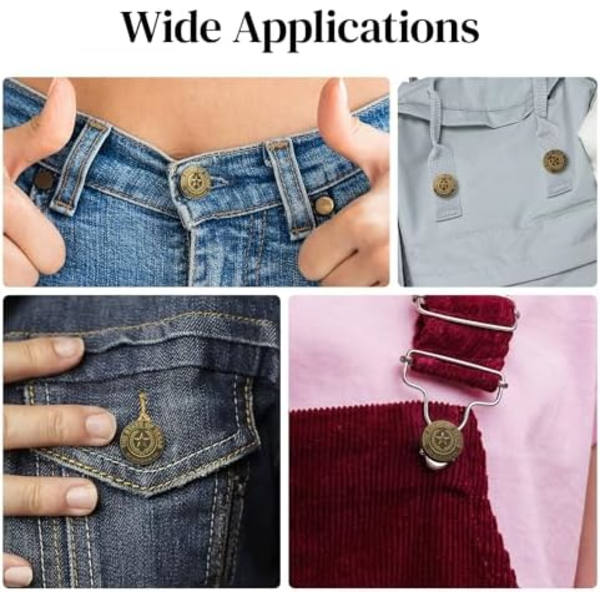 15 Sarjaa Nappeja, Jeans-Napin Vaihtosetti, Uusin Litteä Muotoilu Jeans-Nappeja Löysille Jeansille, Ei Ompelemista Tai Työkaluja Tarvita