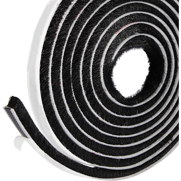 Klibbig borste tätningsremsa, 6m (längd) x 9mm (bredd) x 5mm (tjocklek), hög densitet filt dörr Black