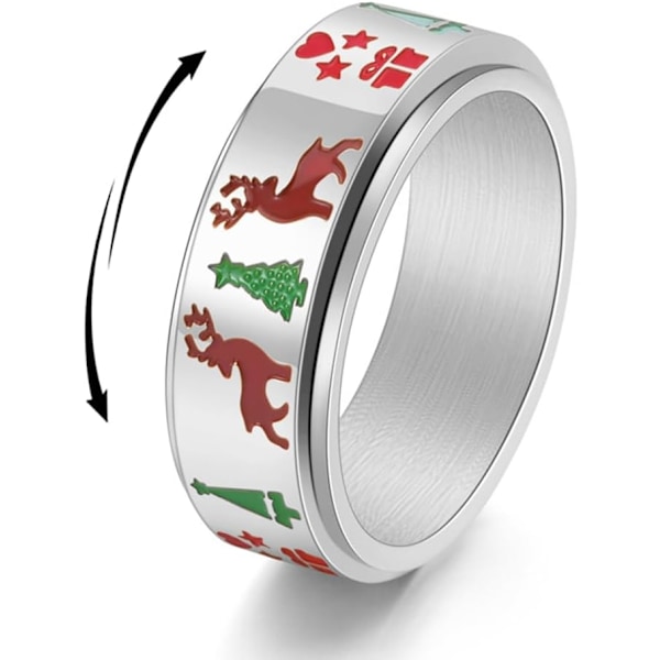 1 st  Jultomte Fidget Spinner Band Ring för Kvinnor Män Klassisk Julröd Grön Färg Rostfritt Stål Ångest Ring S