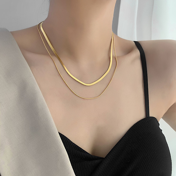 Guldpläterat ormkedjehalsband Herringbone-halsband Guld C