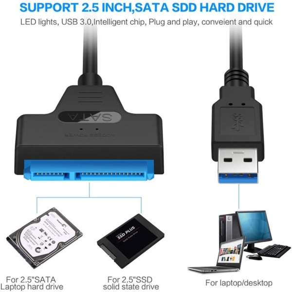 2 stk-USB 3.0 til SATA III, SATA USB 3.0-stasjonskabel for 2,5" SSD/HD