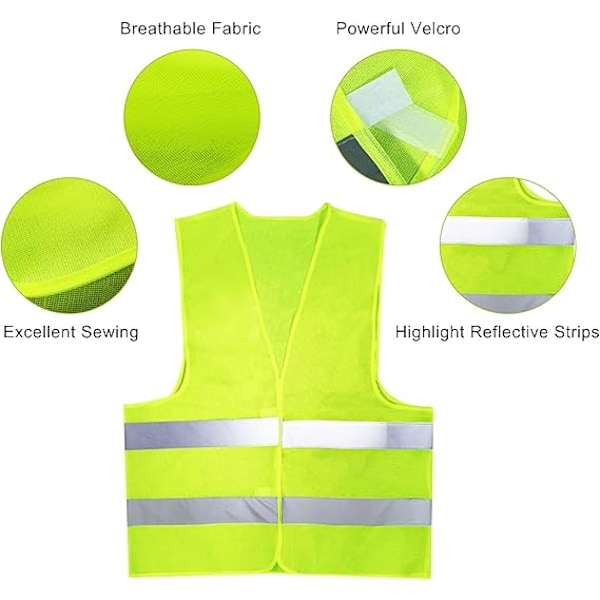 Pieces Varselvest, Høy Synlighet Sikkerhetsvest, Pustende Arbeidsvester med Refleksstriper, Passer for Menn og Kvinner, Fluorescerende G