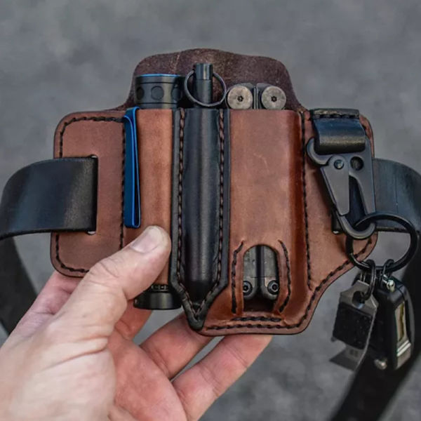 Läder EDC fickorganisatör för män, fodral med pennhållare, K