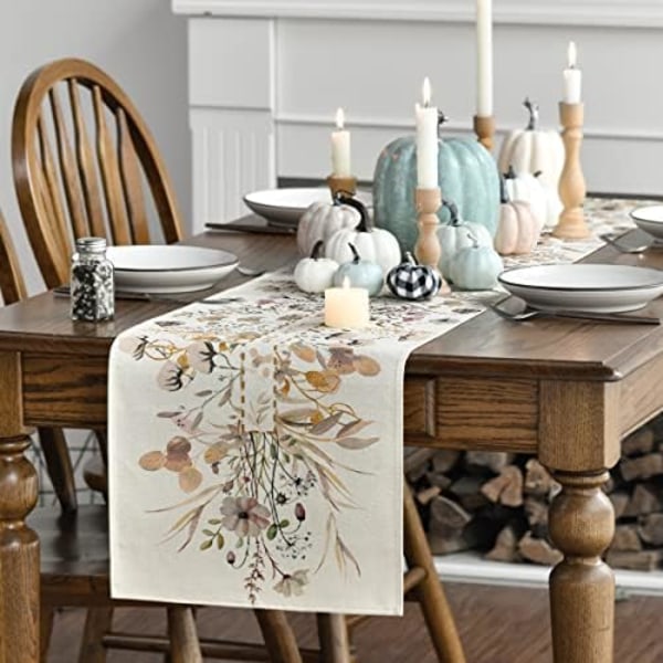 Vildblommor Löv Blommig Höst Bordlöpare, Höst Thanksgiving Kök Matbord Dekoration för Inomhus Utomhus Hem