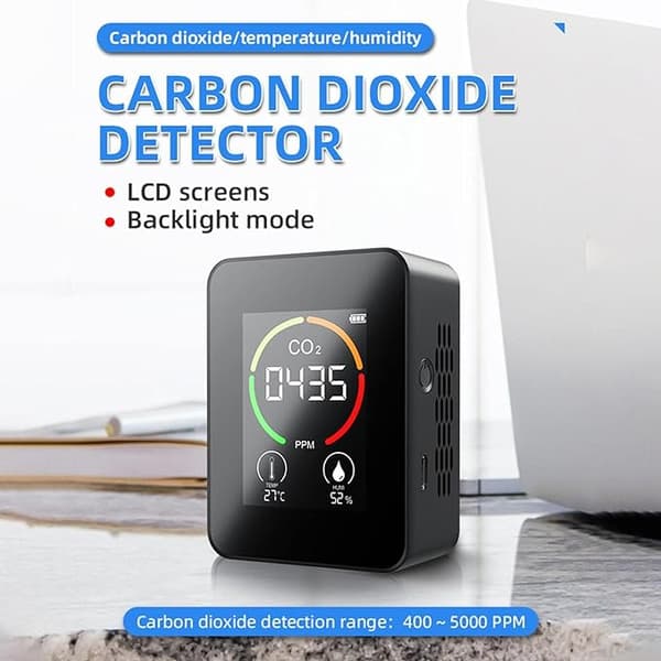5 i 1 digital CO2-måler, karbondioksid, USB, luft, HCHO, multifunksjonell