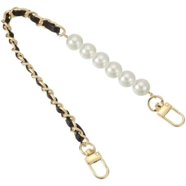 36cm Svart Guld Läder Handledsrem Imitationspärla Kort Handtag Handleds Väska Kedjerem Ersättning för Mobil