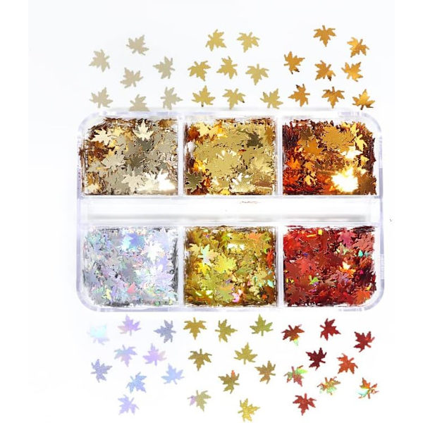 Lönnlöv Nagelglitter Sekvenser 3D Holografiska Höstlöv Nagelkonstflingor 6 Färger Laser Höstlöv Naglar Dekaler Stick