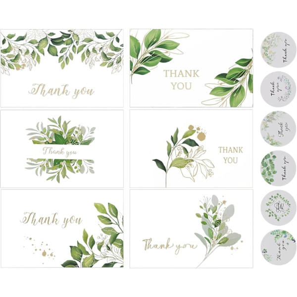 (Leaf) 12 Packs Thank You Cards with Envelopes and Thank you Stickers Multipack of Watercolor Thank