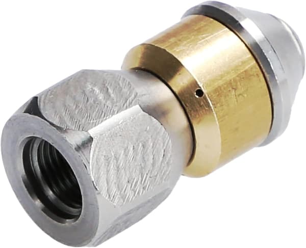 Rotationsdyse til rensning af trykvaskerrør 1/8\" IG indløb, 3 x 0,8 mm 050 rustfrit stål/messing