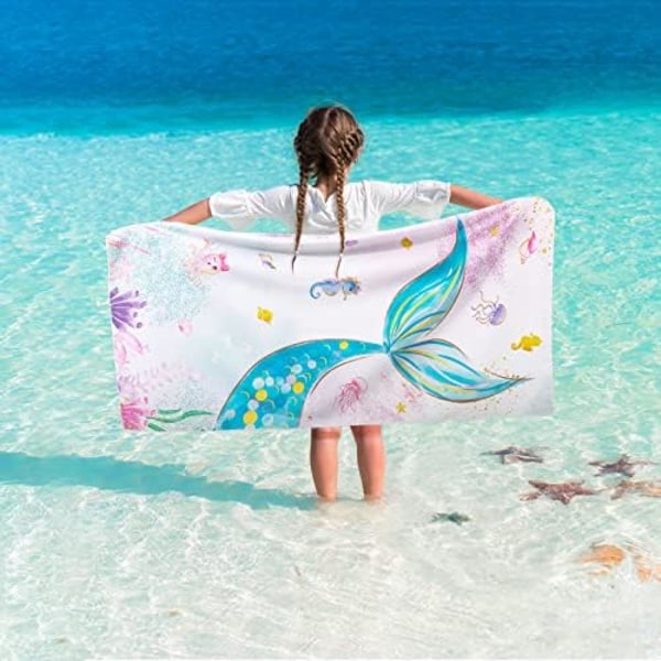 Barnens Havfru Strandhandduk - 75 x 150 cm Sandfri Mikrofiber Handduk för Pojkar Poolhandduk Absorberande Snabbtorkande Mjuk Strand